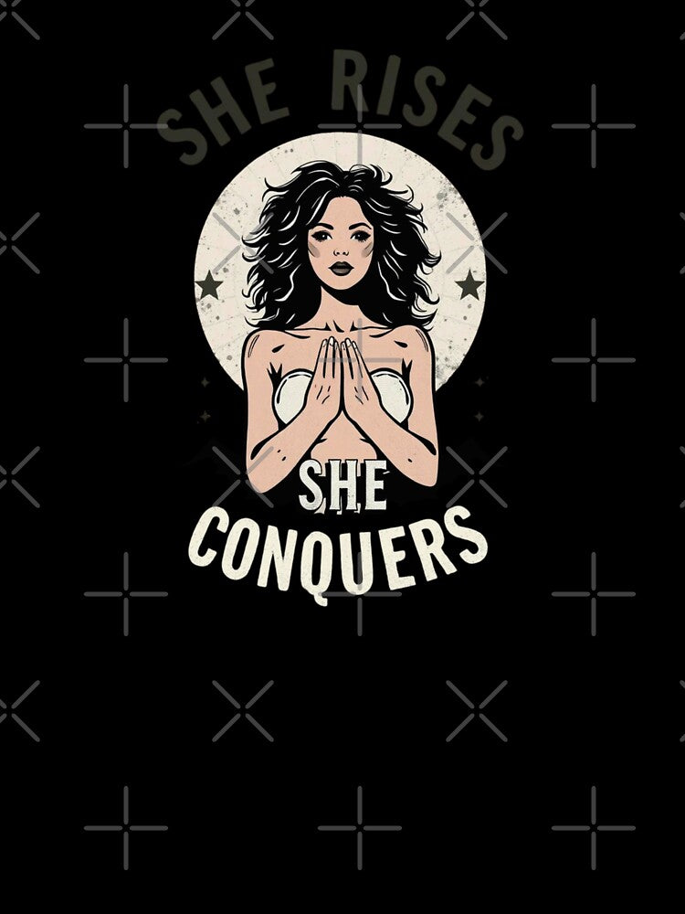 She Rises, She Conquers – Bold Retro Feminist Quote by AuraMotivate