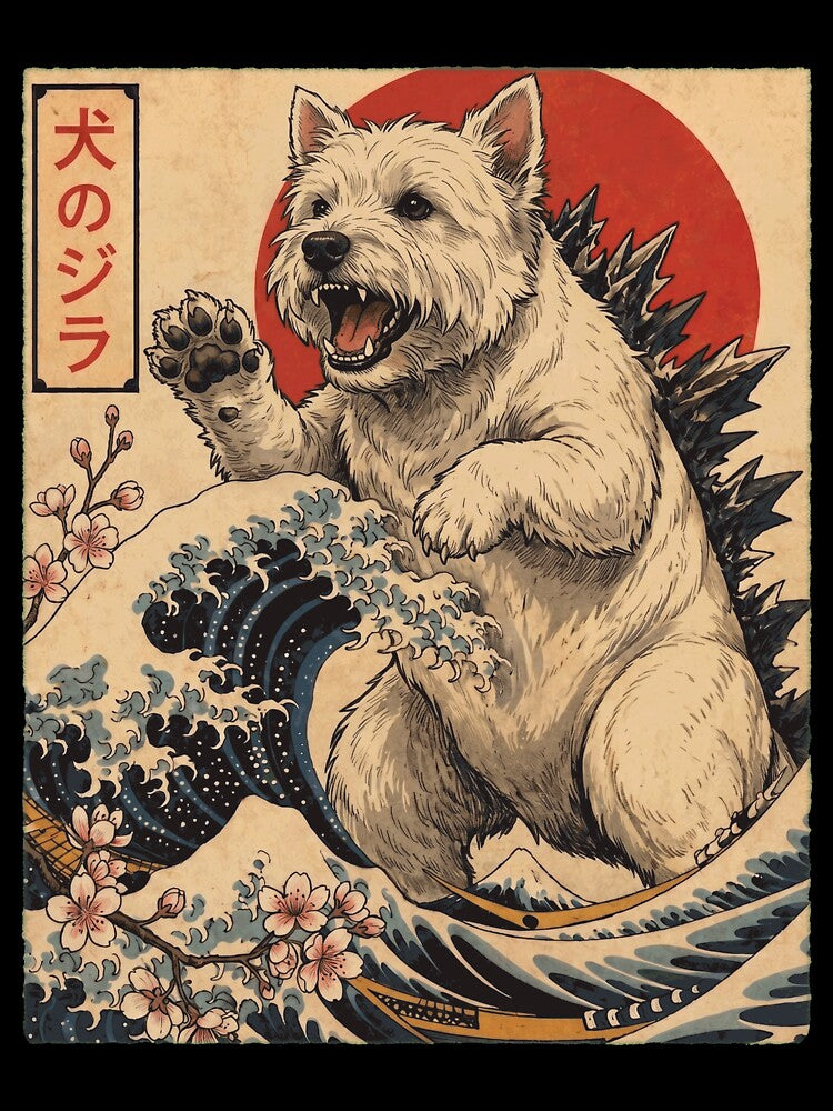West Highland White Terrier Dogzilla Japanese Wave Art Dog Owner by TerryConnells