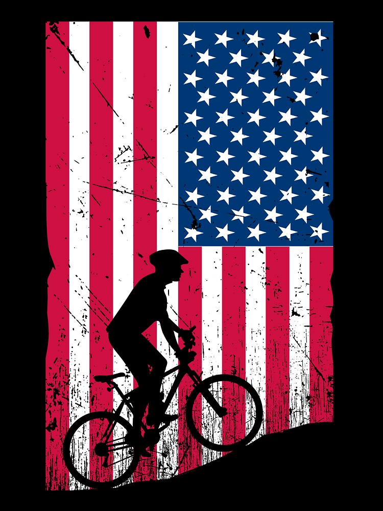 USA mountain biking on distressed USA flag by Gerald Waters