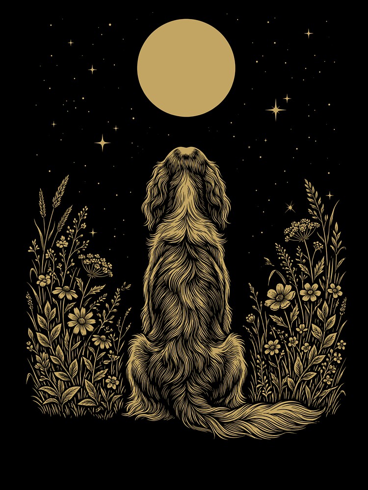 Irish Red And White Setter Moon Night Flower Minimalist Boho Dog Lover by DoodleTortle