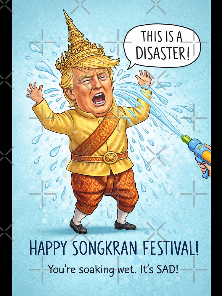 Songkran Festival Celebration with Golden Thai Outfit, Water Splash, and Festive Humor by Places On Earth