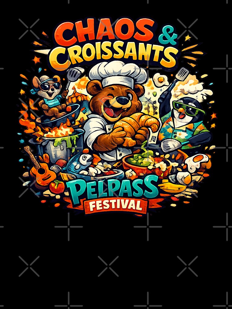 Chaos & Croissants Delpass Festival T-Shirt – Funny French Food Festival Bear Chef Design by Sushikidsntod