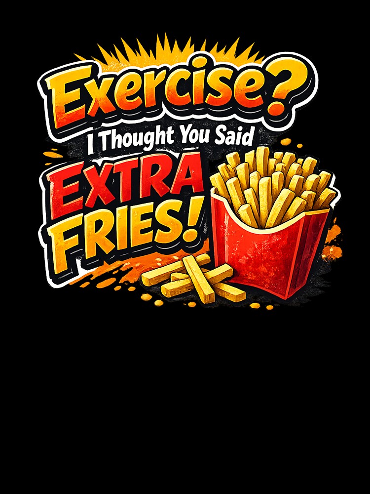 Funny Unisex Graphic Tee – ‘Exercise? Extra Fries!’ Print-on-Demand T-Shirt by MoolokaiApperal