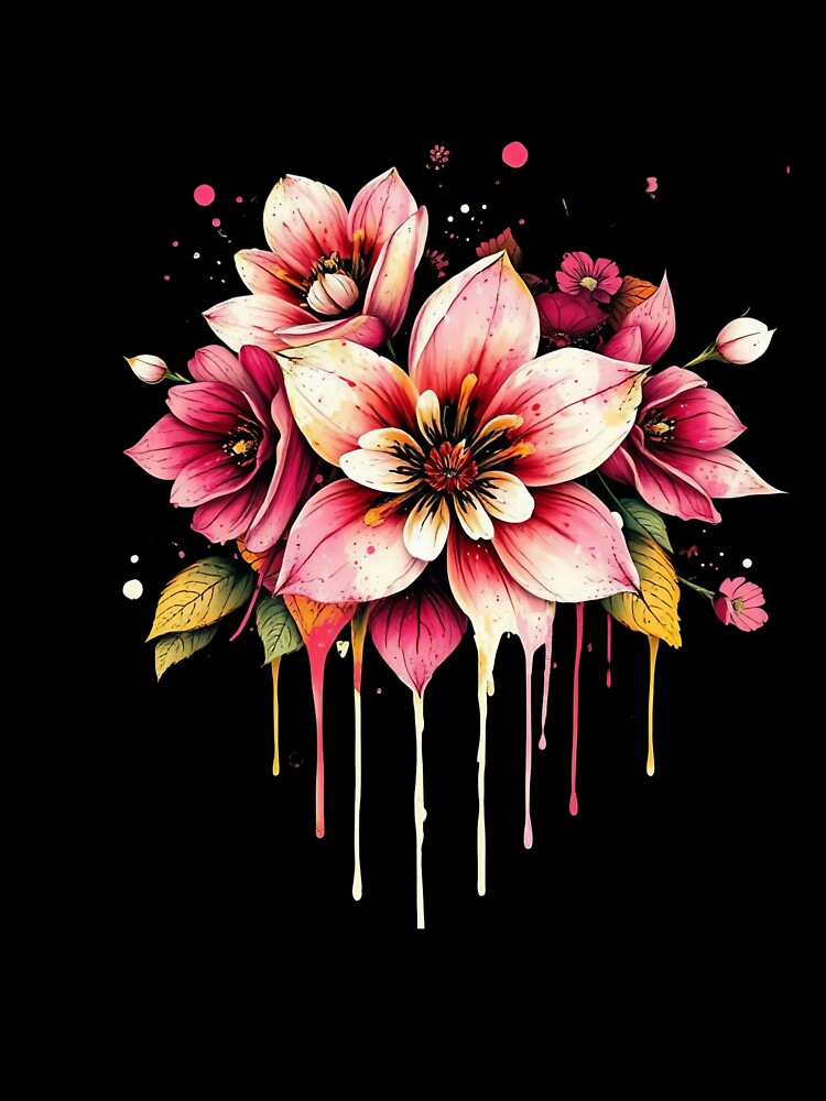 Pink Floral Paint Drip PNG File for Sublimation & floral seamless pattern by TheGaliyaStudio