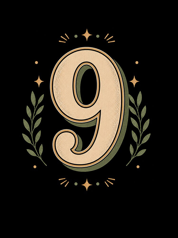 Vintage Number 9 Botanical Design by Kupeliemre