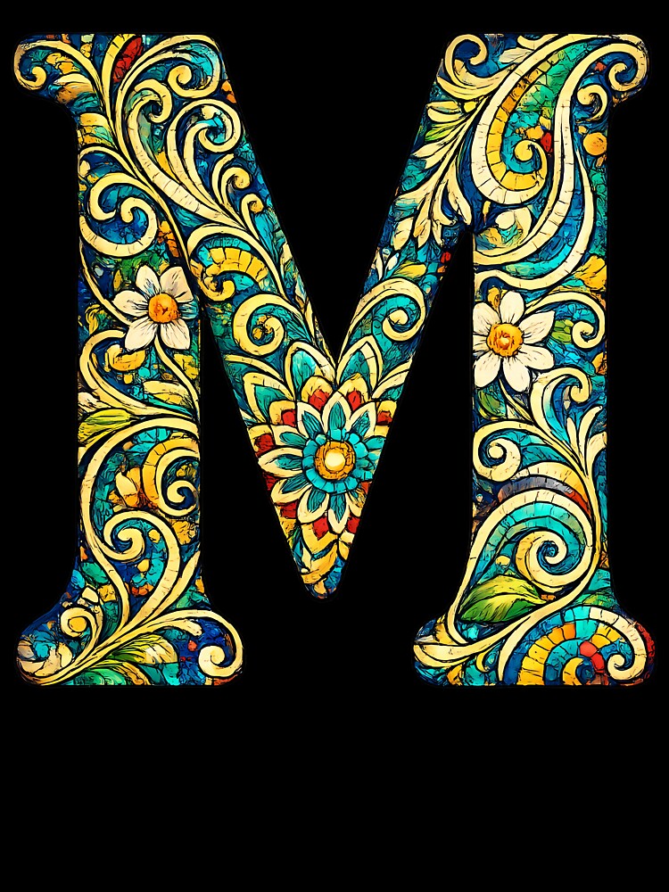 Magic Floral Letter M – Ornate Vintage Monogram Design by Les-Ink-Studio