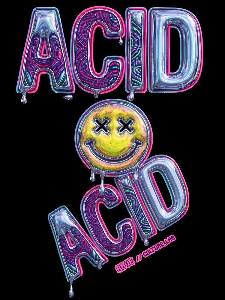 Melting 3D Acid Smiley Face – Neon Y2K Rave Graphic by RaveCultureLab