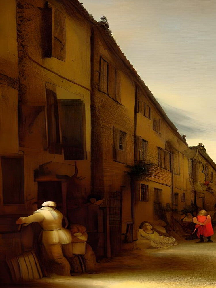 small village street in style of Rembrandt by David-Howells