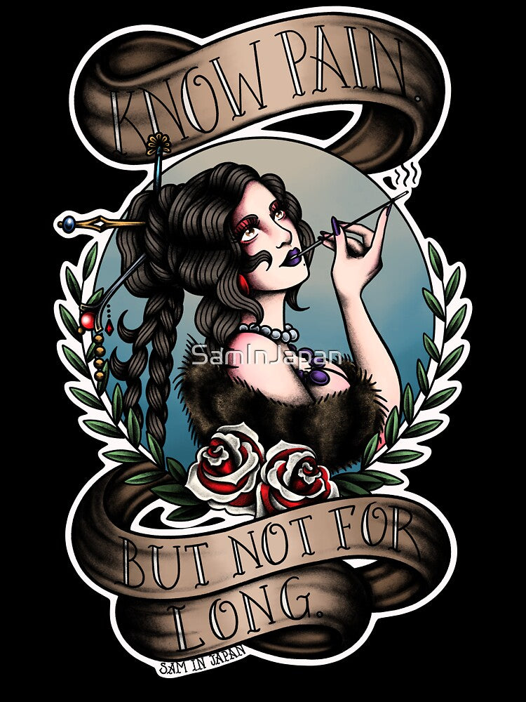 Lulu from Final Fantasy 10 (FFX) in American Traditional Tattoo Portrait Style by SamInJapan