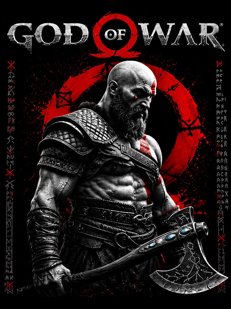 Norse Warrior with Battle Axe | Red & Black Viking Fantasy Art by NBT-NOVA