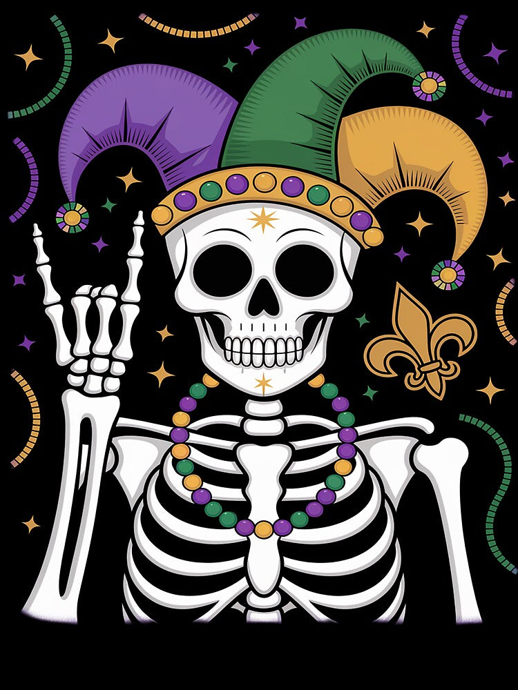 Mardi Gras Skeleton Rock Hand Funny Tee Rocker Men Boys Kids by GaryBellcvbnb