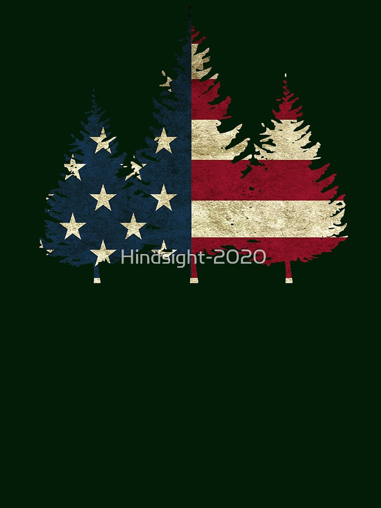 Vintage American Flag in Evergeen Trees. by Hindsight-2020