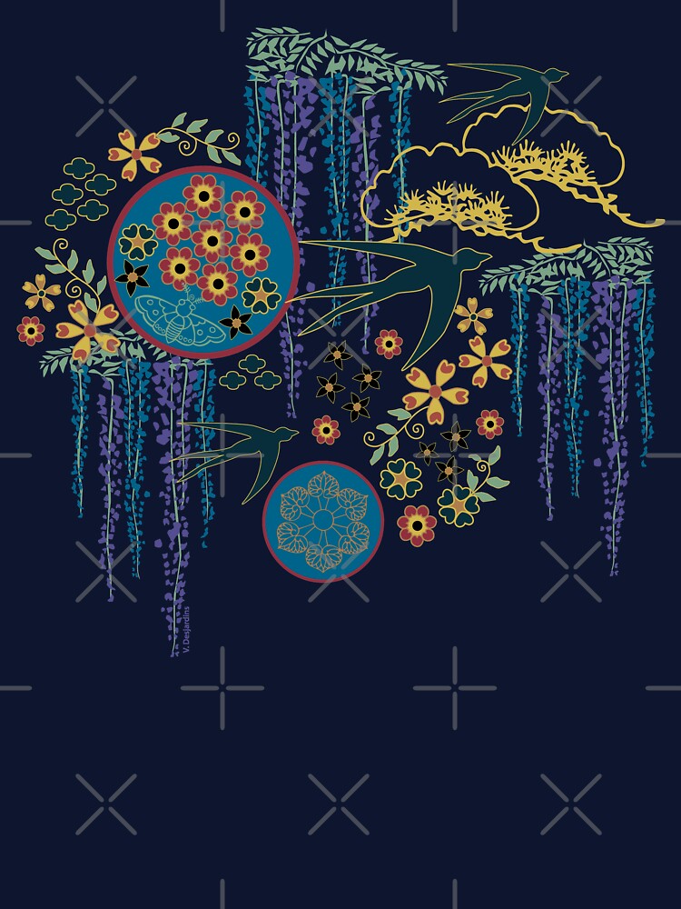 Japanese Garden in Teal Gold Red and Black by vinpauld