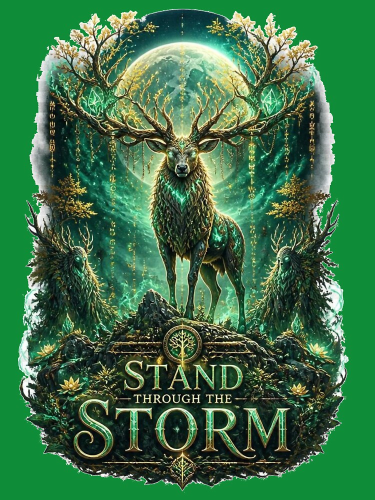 Eternal Elk - Stand Through The Storm | Enchanted Forest Fantasy T-Shirt by AtomicThreadCo