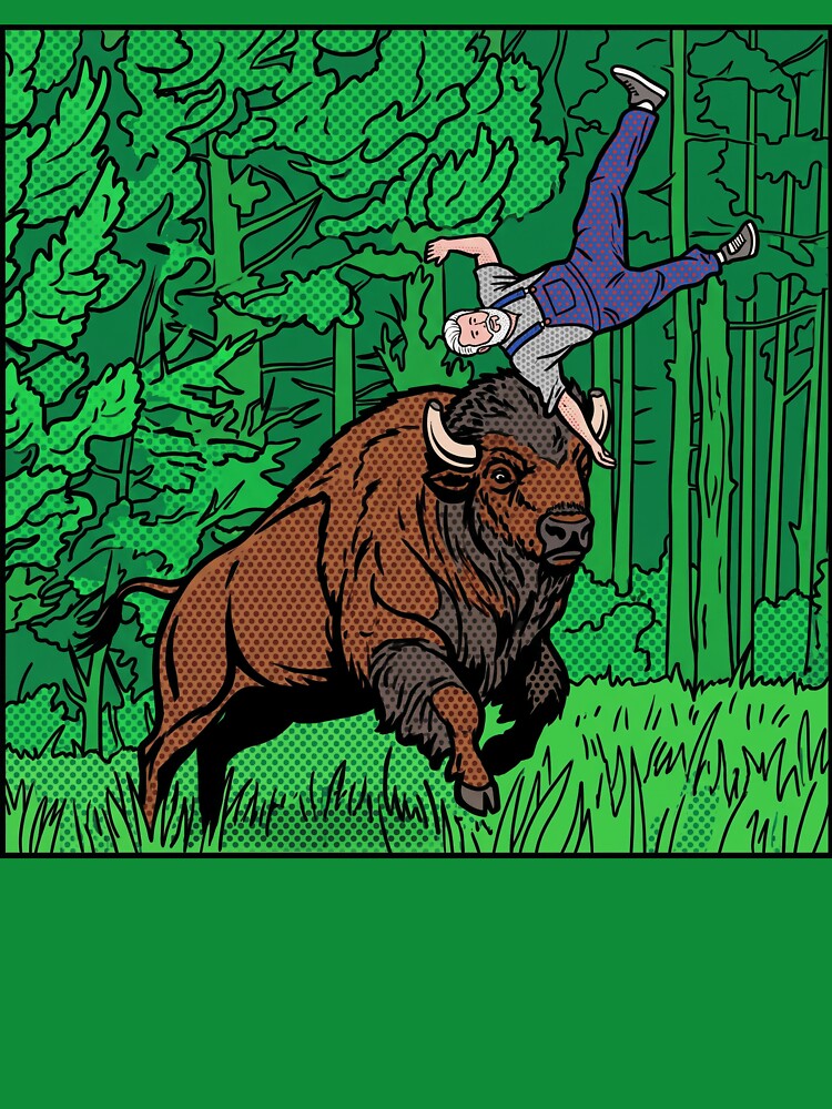 Pop Art Comic Style Bison Tossing Man Halftone by Terry Bain