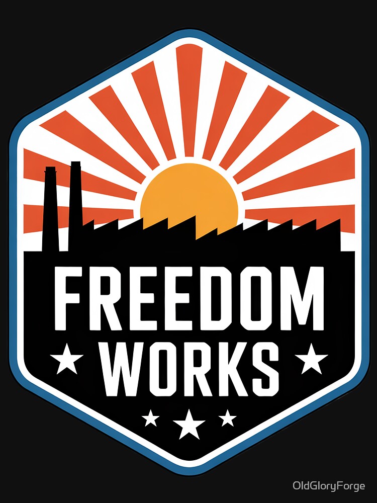 Freedom Works Vintage Patriotic Factory Emblem by OldGloryForge