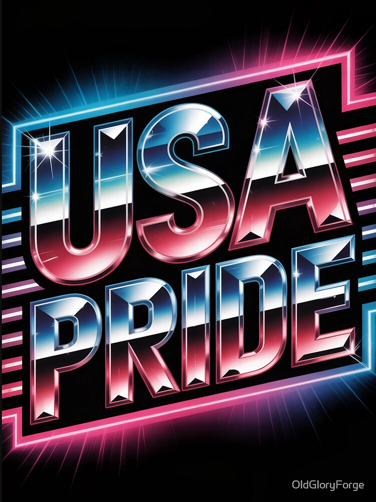 USA Pride Retro 80s Chrome Neon Patriotic by OldGloryForge