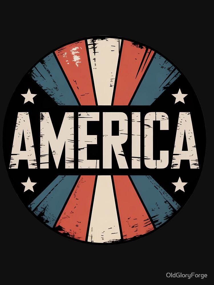 Distressed Americana Emblem – Retro 70s Patriotic Circular Badge by OldGloryForge