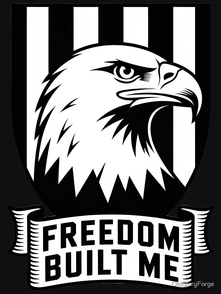 Freedom Built Me Eagle Shield Badge by OldGloryForge