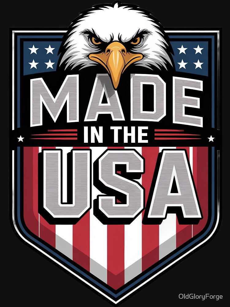 Patriotic Eagle Shield – “Made in the USA” Metallic Emblem by OldGloryForge