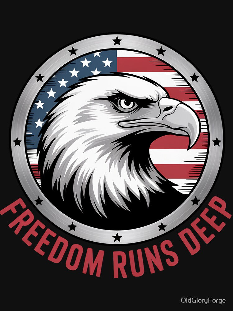 Freedom Runs Deep – Steel Eagle Head Patriotic Badge by OldGloryForge