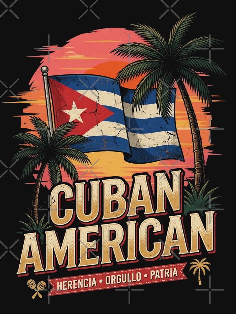 Cuban American Heritage Pride Vintage Cuban Flag Sunset Palm Trees by CF_VintageDesign