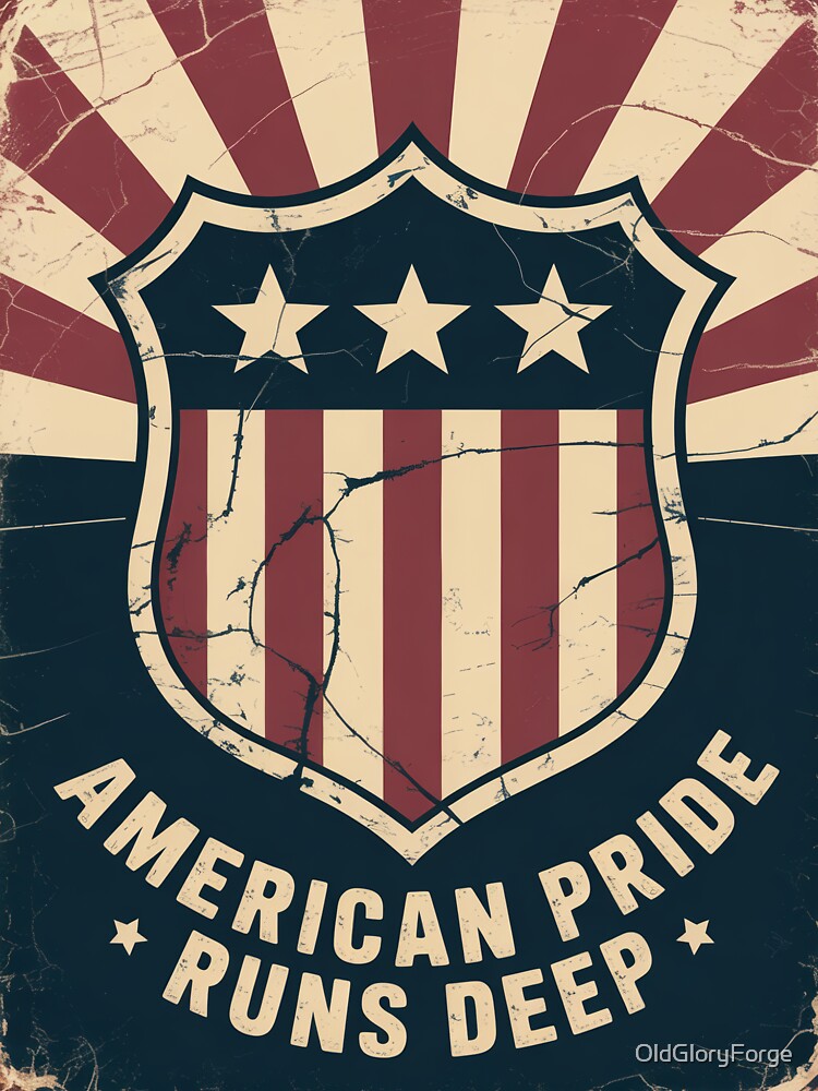 American Pride Runs Deep Vintage Distressed Shield Sunburst by OldGloryForge