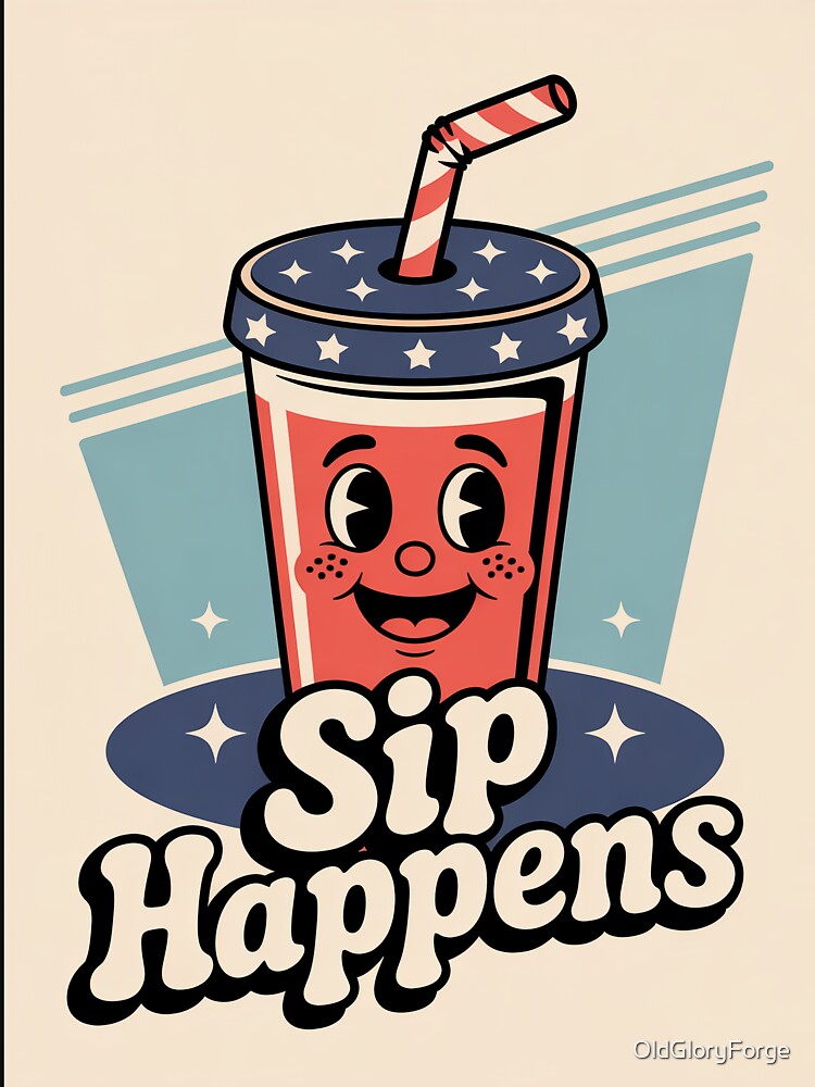 Funny USA Soda Cup – “Sip Happens” by OldGloryForge