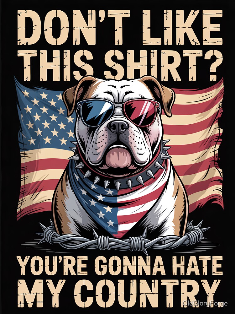 Patriotic Bulldog Vintage American Flag by OldGloryForge