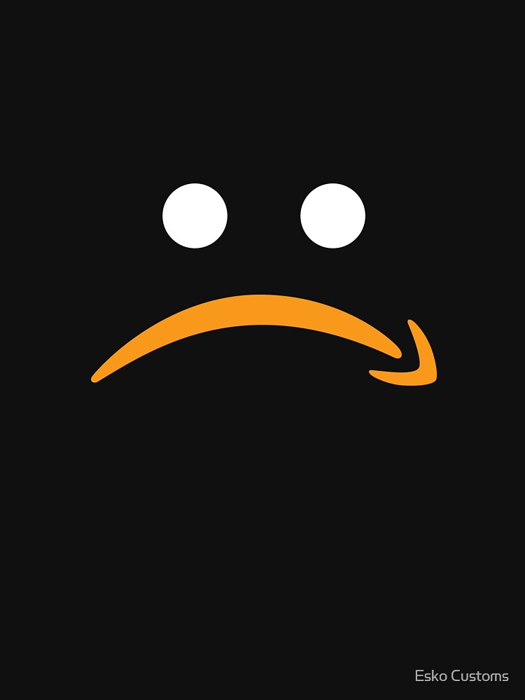 Funny Amazon-Inspired Frown Face (in white) Parody Logo for the Playful at Heart by Esko Customs