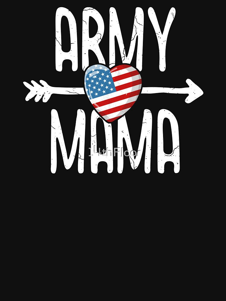 Army Mama T-Shirt Women American Flag USA Veteran Mom by 14thFloor