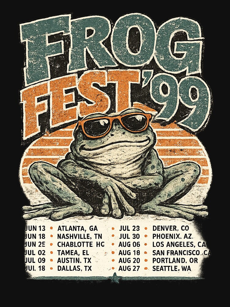 Frog Fest 99 Vintage Retro Frog Music Festival Graphic T-Shirt by Moss & Mellow