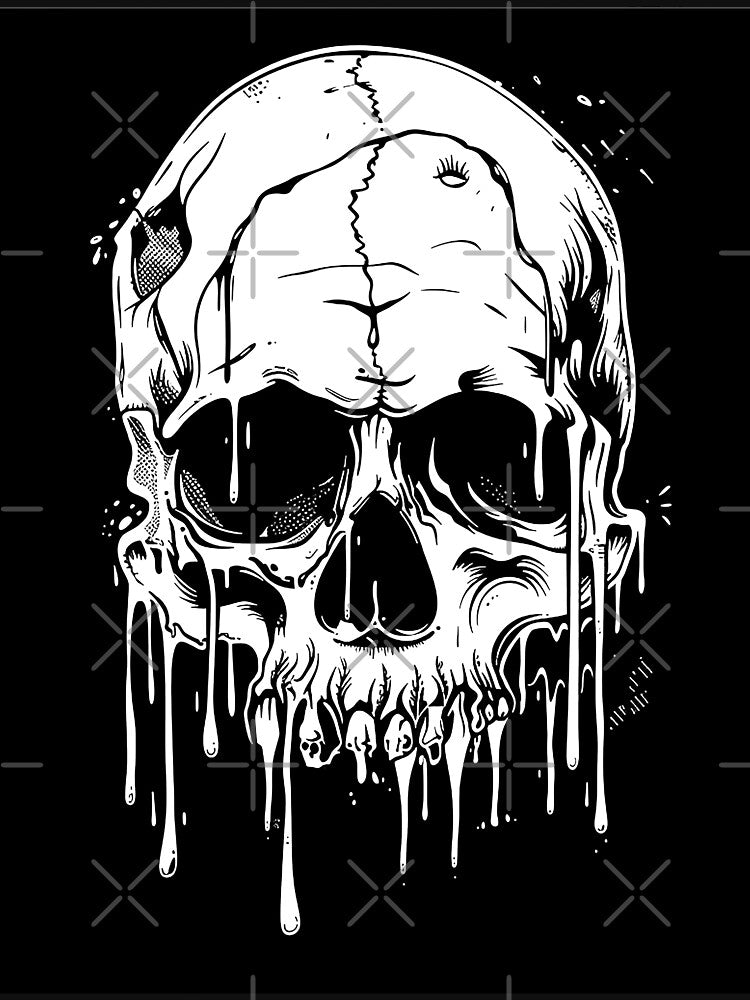 Melting Skull – Black and White Gothic Horror Art by inkoutninja