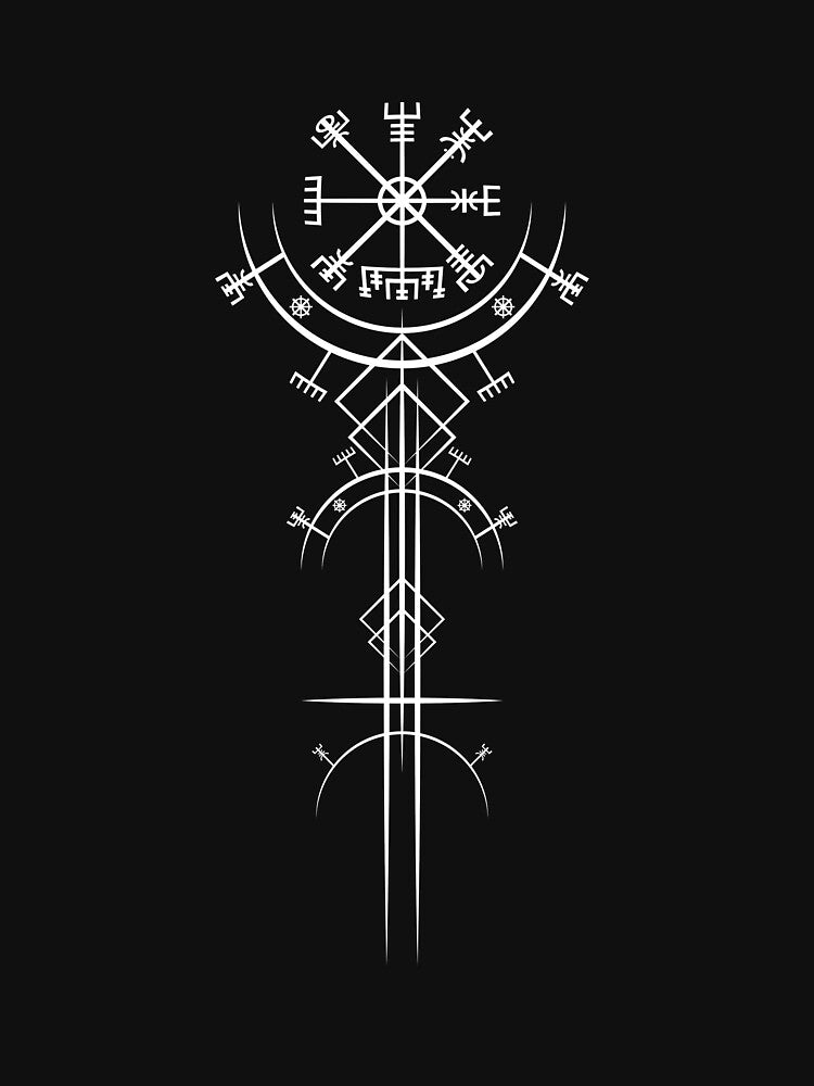Vegvisir ancient viking magic navigation compass. Art Deco verticle design by ProfCatPardus