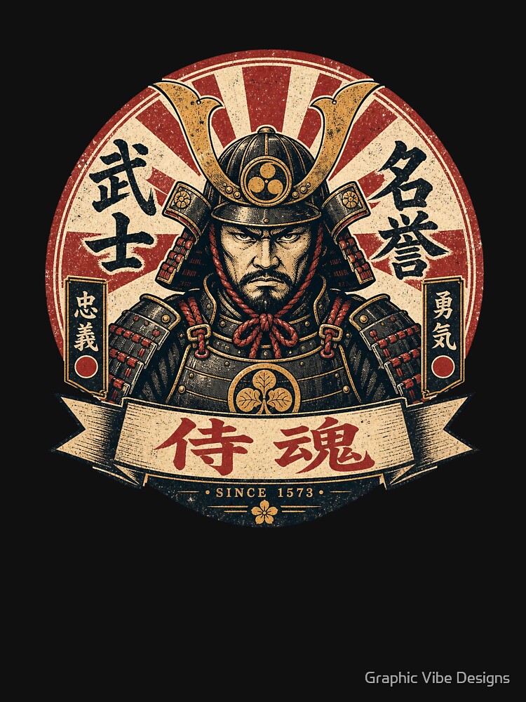 Vintage Japanese Samurai Warrior - Honor and Courage by Graphic Vibe Designs