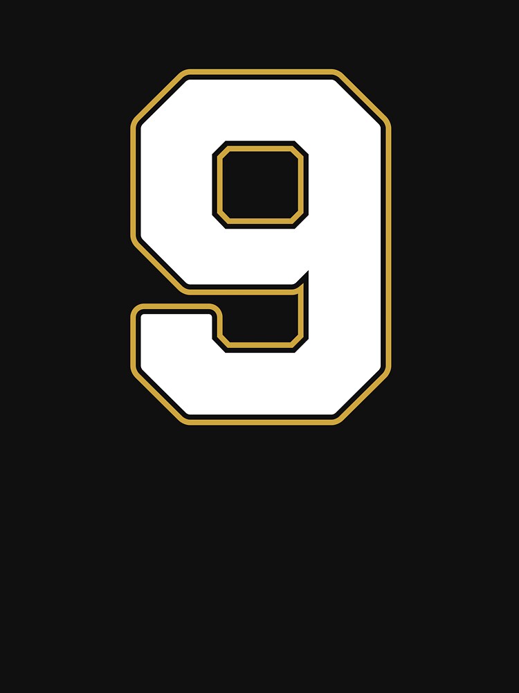 Jersey Number 9 / Player Shirt Number Nine (White with Gold Outline) by STUDIO-72
