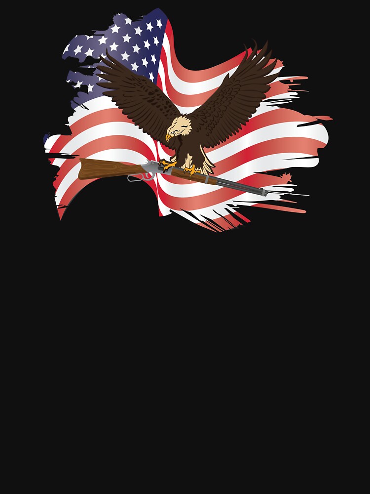 Bald Eagle With Musket Over American Flag Patriotic design by jakehughes2015