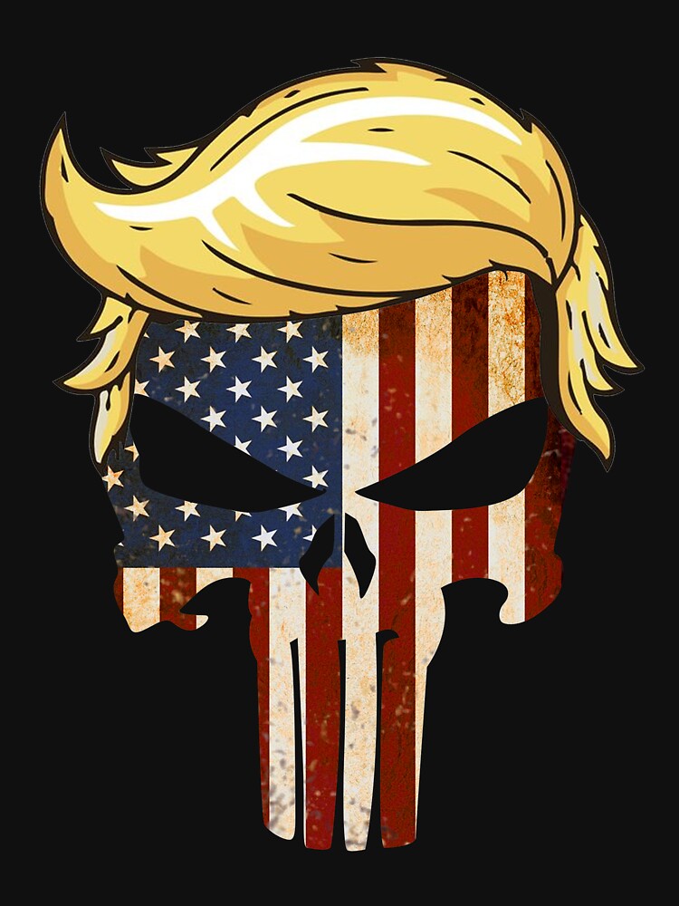 Skull With Iconic Trump Hair America Flag by XaynaPuxuk