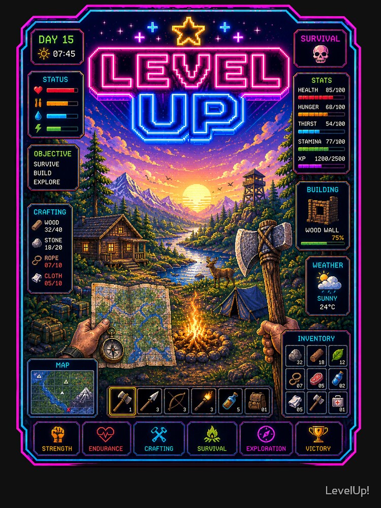 Level Up Survival | Retro Wilderness Survival Gamer Design by LevelUp!