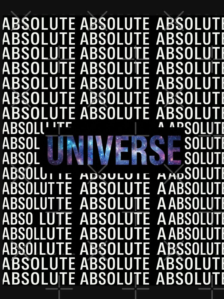 The Absolute Universe Cosmic Typography – Repeating Text Pattern with Glowing Galaxy Core by ArtsyExplorer