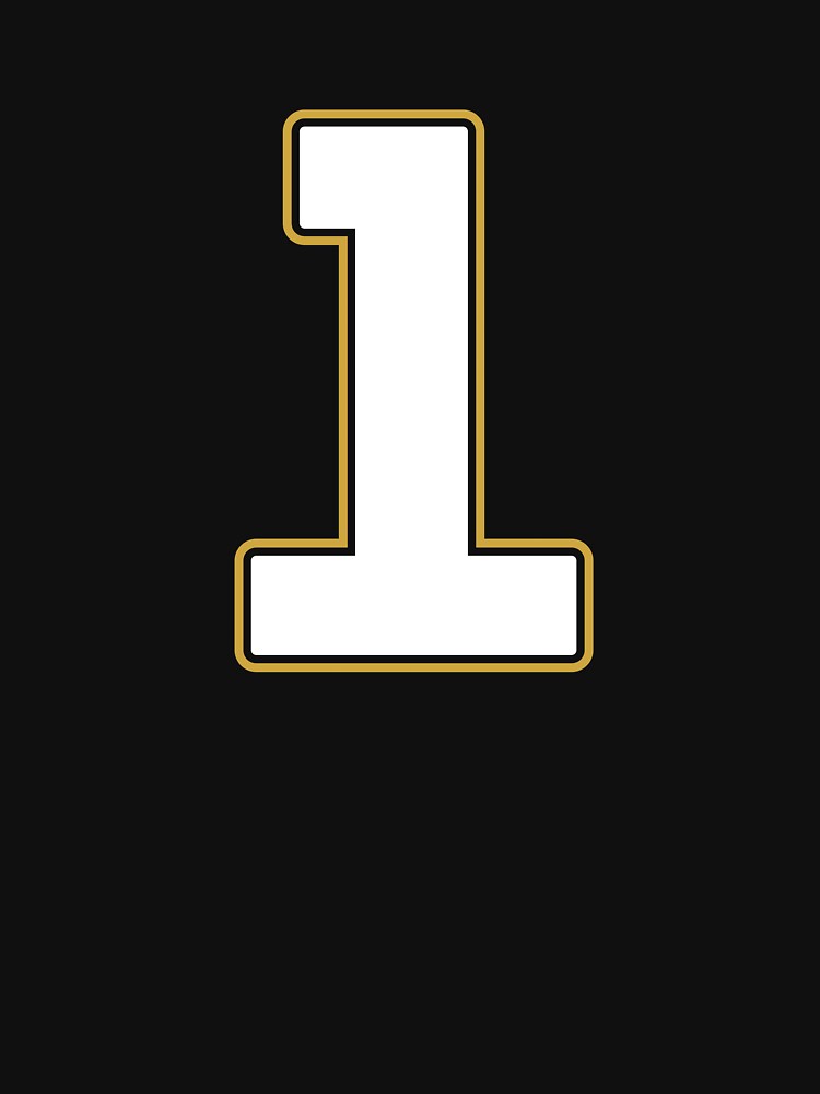 Jersey Number 1 / Player Shirt Number One (White with Gold Outline) by STUDIO-72