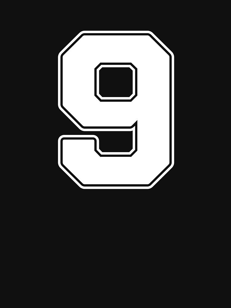 Jersey Number 9 / Player Shirt Number Nine (White with White Outline) by STUDIO-72