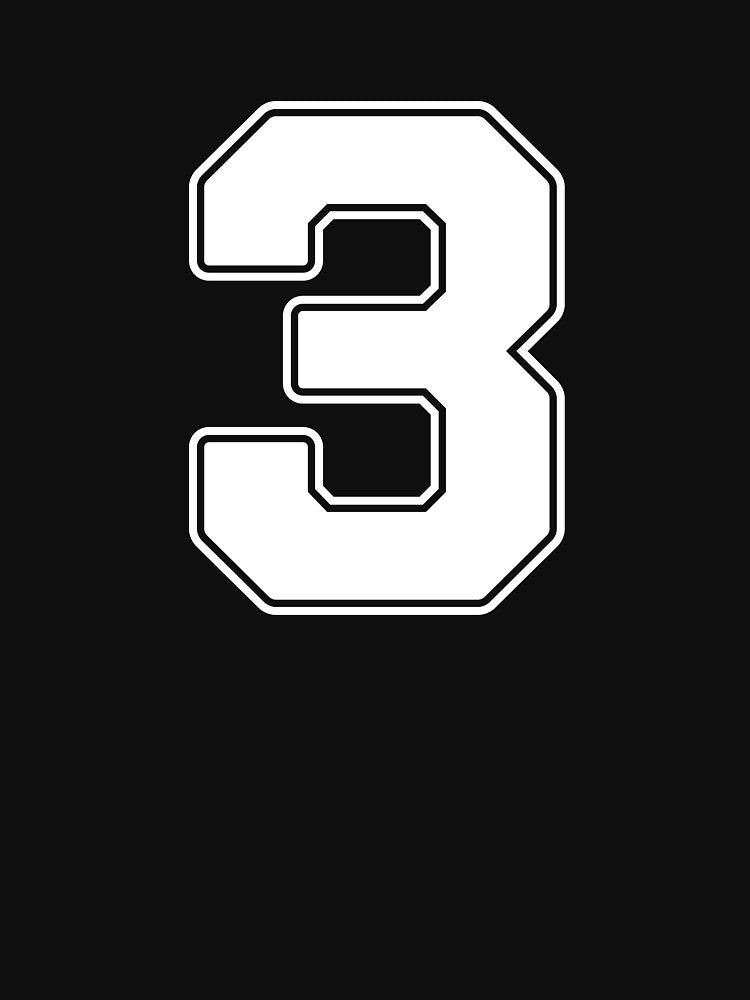 Jersey Number 3 / Player Shirt Number Three (White with White Outline) by STUDIO-72