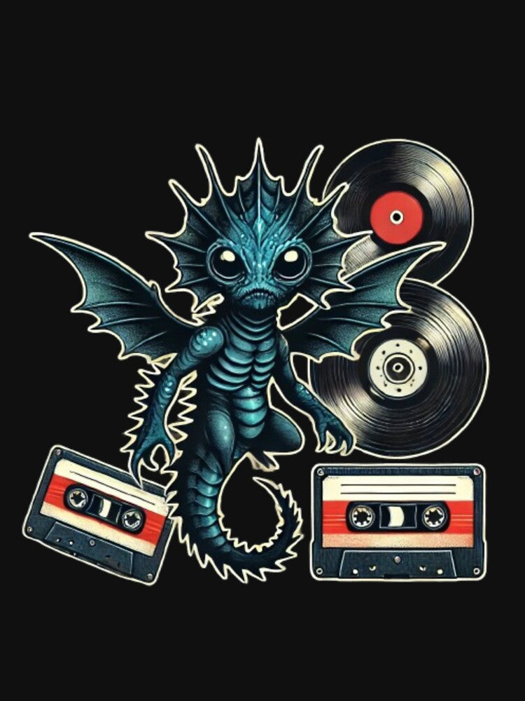 Retro Music Dragon with Vinyl and Tapes by AnuphongCH2020