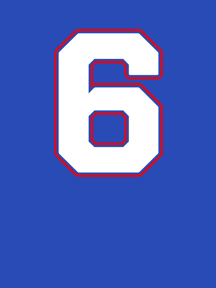 Jersey Number 6 / Player Shirt Number Six (White with Red Outline) by STUDIO-72