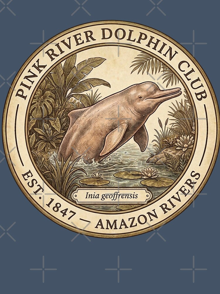 Pink River Dolphin Club Amazon Vintage Badge by CalmCapy Co
