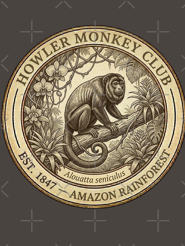 Howler Monkey Club Amazon Rainforest Vintage Badge by CalmCapy Co