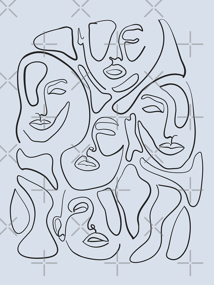 Black and White Continuous Line Face Art by Dollfacedesign
