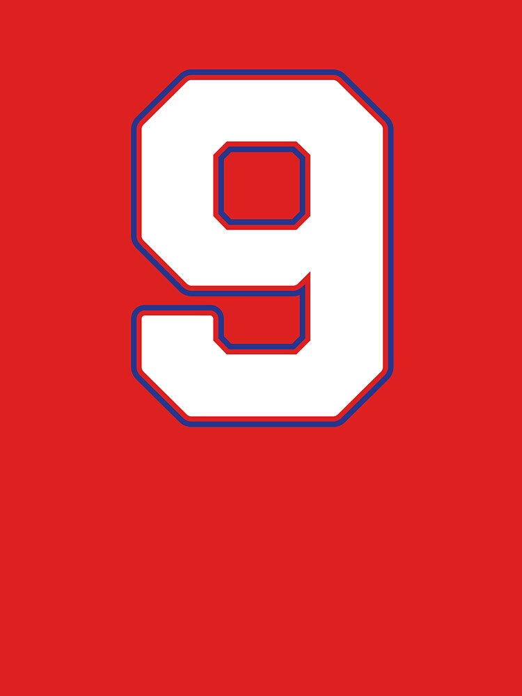 Jersey Number 9 / Player Shirt Number Nine (White with Blue Outline) by STUDIO-72
