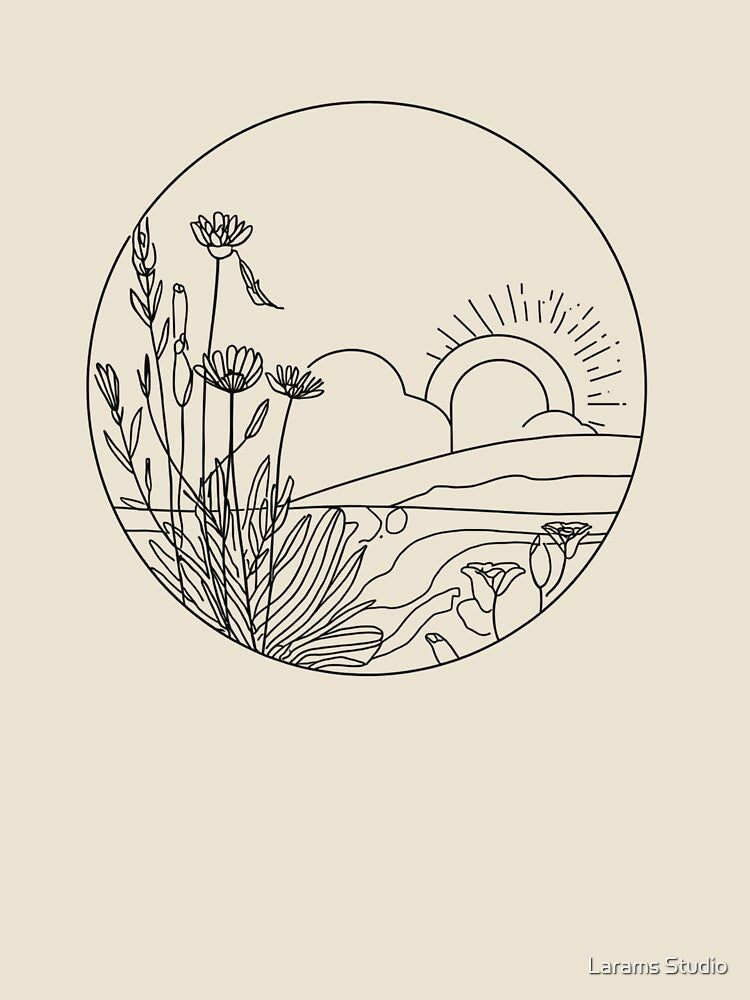 Minimal Botanical Sunset Line Art – Modern Boho Nature Design by Larams Studio